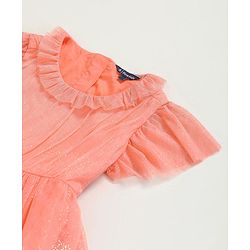 Pine Kids Party Wear Short Sleeves Tiered Frock with Gold Foil Print - Pink