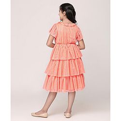 Pine Kids Party Wear Short Sleeves Tiered Frock with Gold Foil Print - Pink