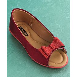 Pine Kids Party Wear Belly Shoes Bow Appliques - Red