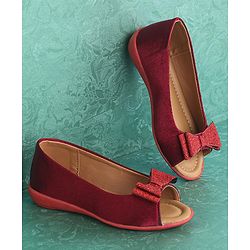Pine Kids Party Wear Belly Shoes Bow Appliques - Red