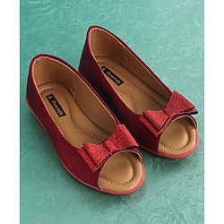 Pine Kids Party Wear Belly Shoes Bow Appliques - Red