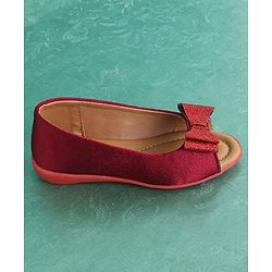 Pine Kids Party Wear Belly Shoes Bow Appliques - Red