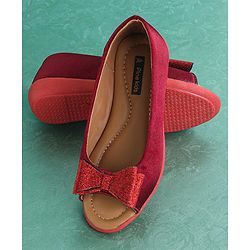 Pine Kids Party Wear Belly Shoes Bow Appliques - Red