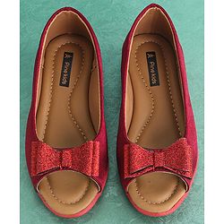 Pine Kids Party Wear Belly Shoes Bow Appliques - Red