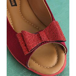 Pine Kids Party Wear Belly Shoes Bow Appliques - Red