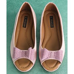 Pine Kids Party Wear Belly Shoes Bow Appliques - Red