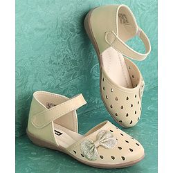 Pine Kids Party Wear Belly Shoes Bow Appliques - Golden