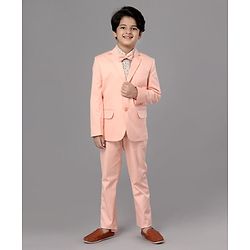 Pine Kids Full Sleeves 3 Piece Party Suit Solid Floral Print - Peach