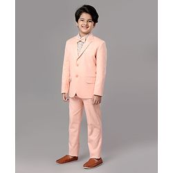 Pine Kids Full Sleeves 3 Piece Party Suit Solid Floral Print - Peach