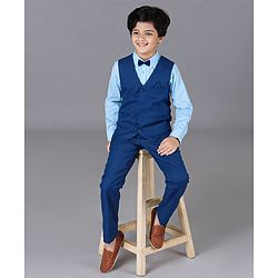Pine Kids 3 Piece Full Sleeves Party Suit With Bow - Blue