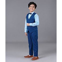 Pine Kids 3 Piece Full Sleeves Party Suit With Bow - Blue