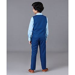 Pine Kids 3 Piece Full Sleeves Party Suit With Bow - Blue