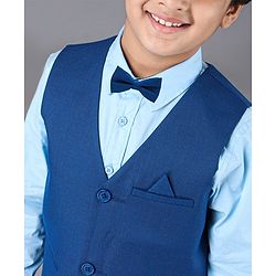 Pine Kids 3 Piece Full Sleeves Party Suit With Bow - Blue