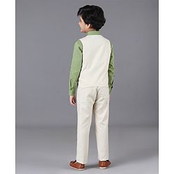 Pine Kids 3 Piece Full Sleeves Party Suit With Bow - White Green