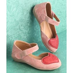 Pine Kids Belly Shoes Heart Applique - Peach