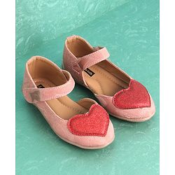 Pine Kids Belly Shoes Heart Applique - Peach