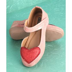 Pine Kids Belly Shoes Heart Applique - Peach