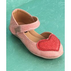 Pine Kids Belly Shoes Heart Applique - Peach