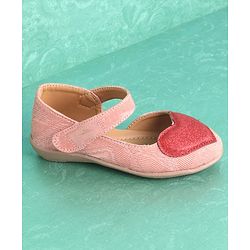 Pine Kids Belly Shoes Heart Applique - Peach