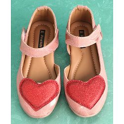 Pine Kids Belly Shoes Heart Applique - Peach